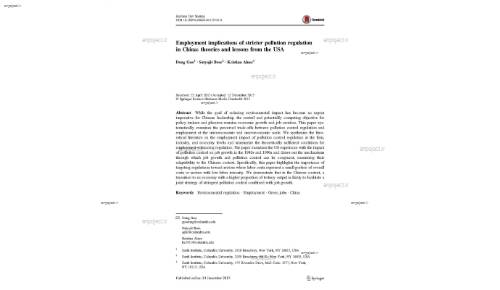 Employment implications of stricter pollution regulation in China: theories and lessons from the USA